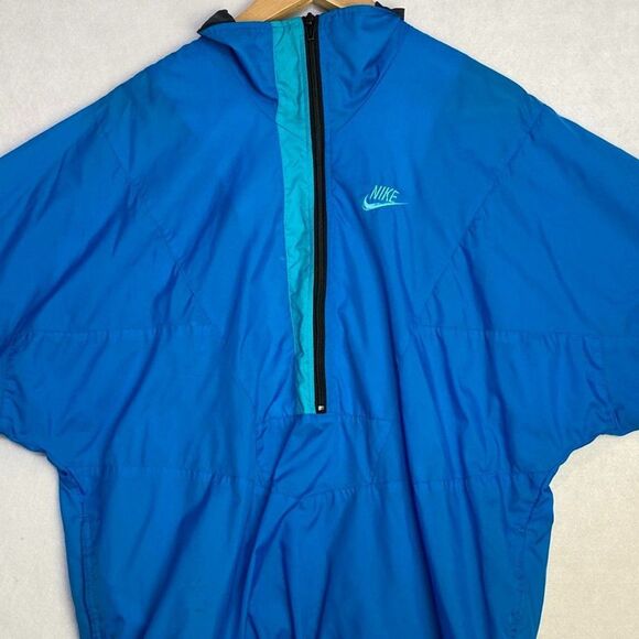 VTG 90s Nike Nylon Windbreaker Mens Large Two Tone Blue Quarter Zip Jacket 80s - Picture 1 of 8